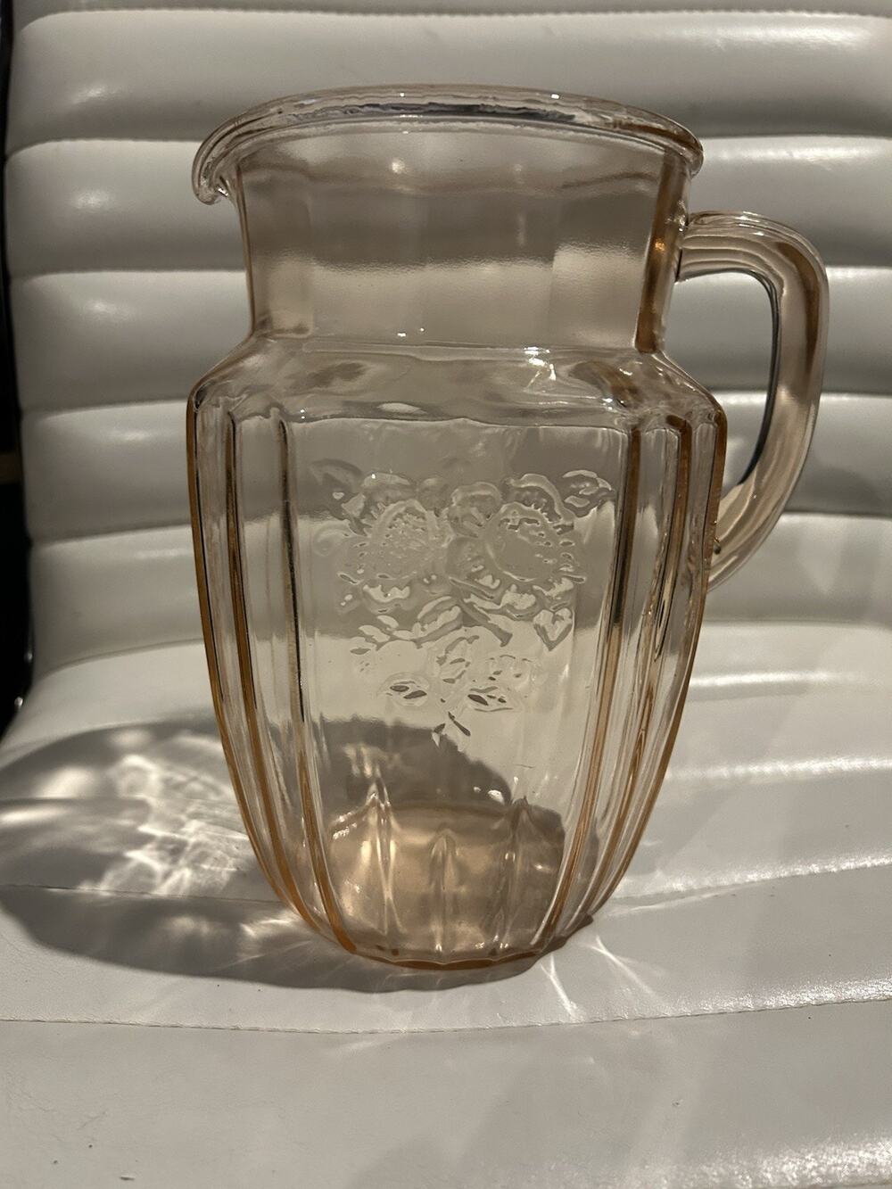 Anchor Hocking Mayfair Open Rose Pitcher Pink Depression Glass Vintage